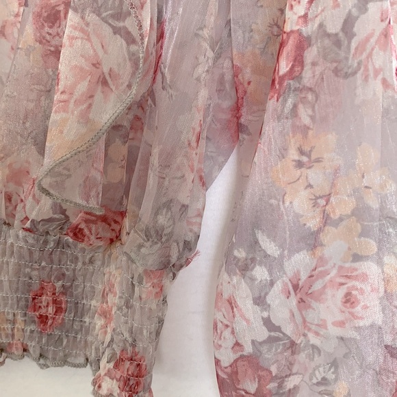 L.O.V.E. Is For Eternity Organza Bishop Sleeves Floral Ruffle Blouse - Picture 4 of 6